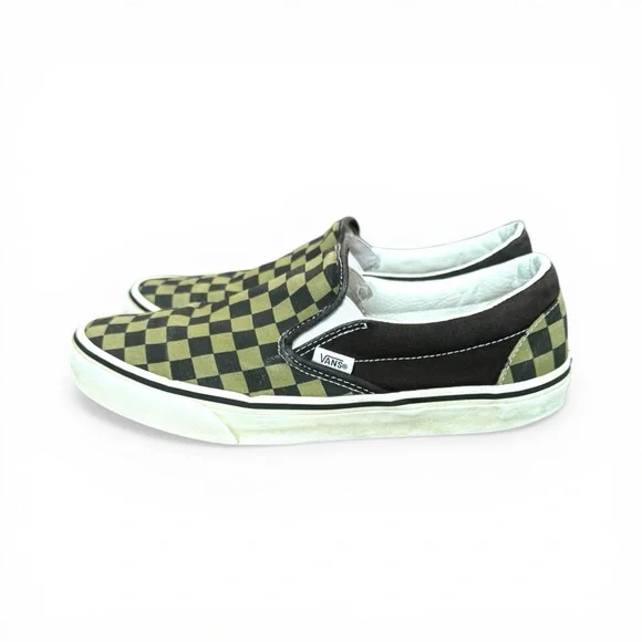 Vans Slip-On Checkerboard Black and Olive Sneakers - Picture 2 of 5